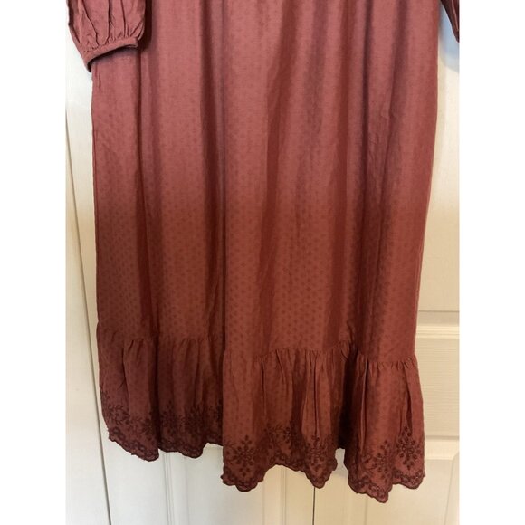Universal Thread Terra Cotta Rust Red Prairie Core Eyelet Midi Dress Medium New - Picture 4 of 7
